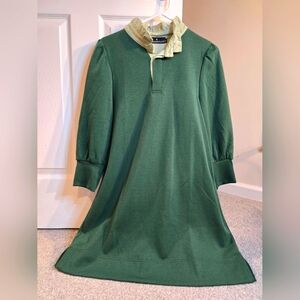 Tuckernuck Pomander Place Green Ribbed A-Line Dress with Peter Pan Collar